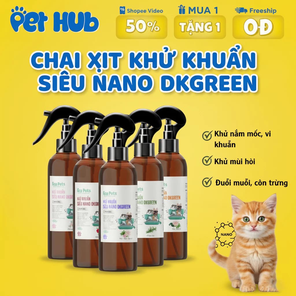 Xịt Khử Khuẩn Siêu Nano ECOPETS, Khử Mùi Hôi, vệ sinh chuồng trại cho chó mèo - 100ml và 500ml