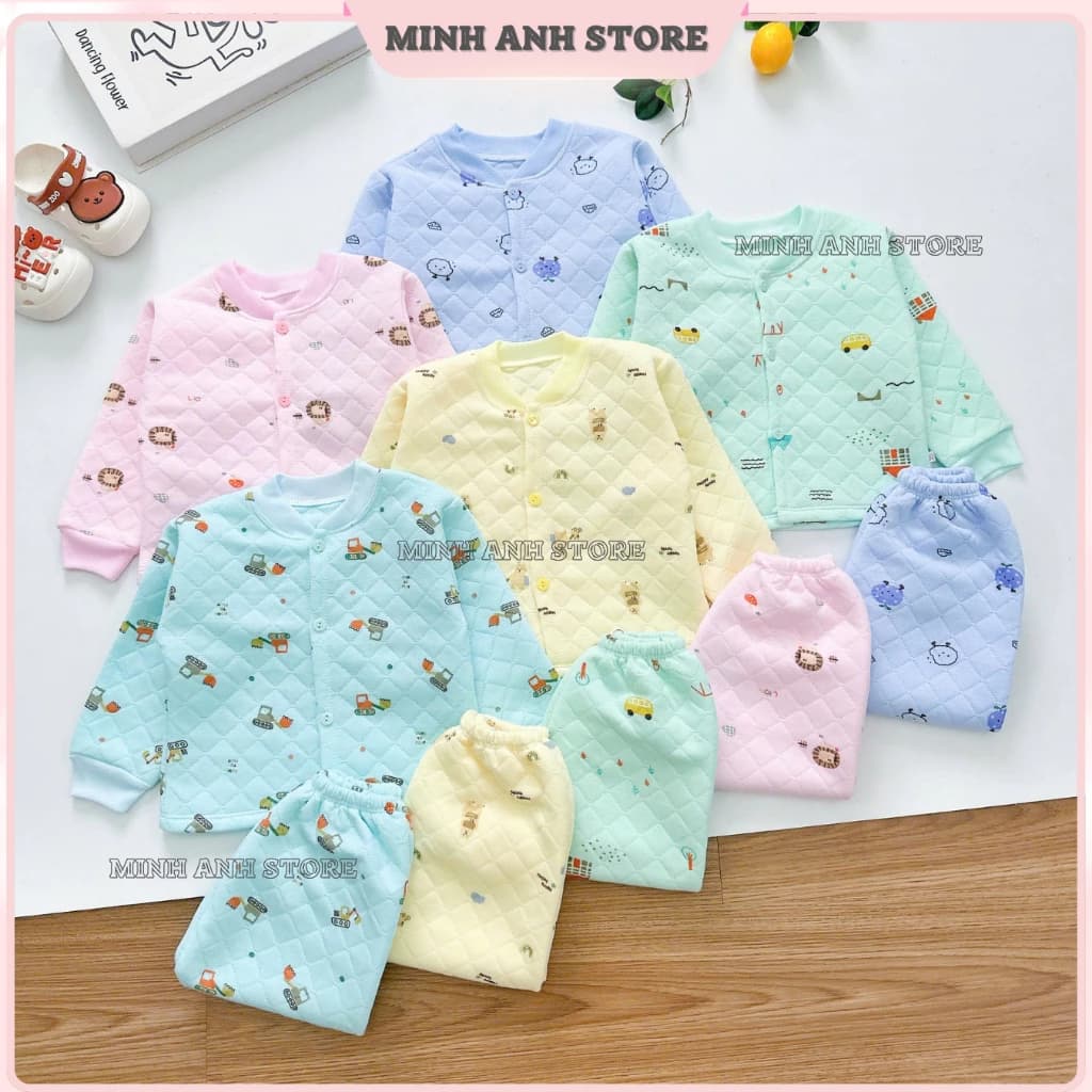 [Combo 2-3] Bộ quần áo thu đông vải xốp trần bông vải dày dặn siêu nhẹ ấm áp cho bé từ 3-13kg