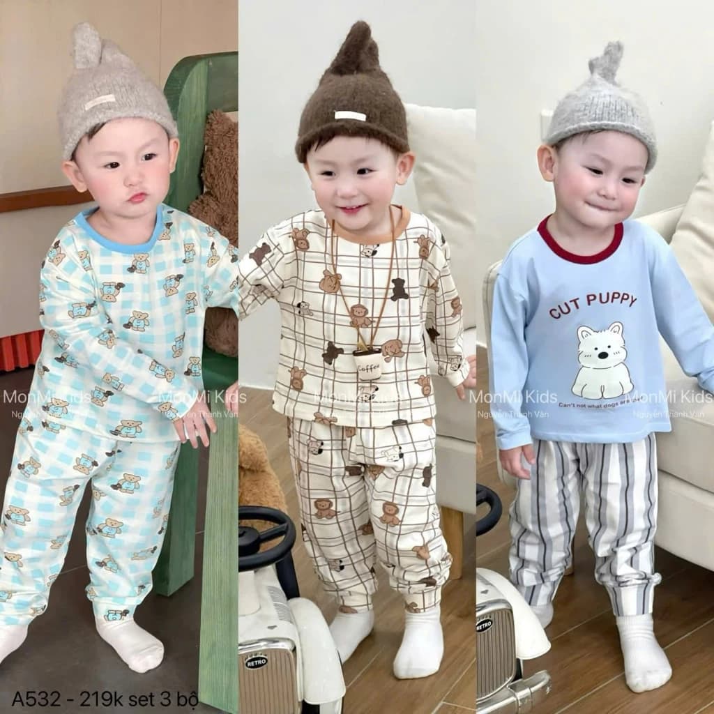 bộ quần áo thu đông cho bé [ HỌA TIẾT GẤU - CHÓ PUPPY ] dễ thương cho bé 8-20kg
