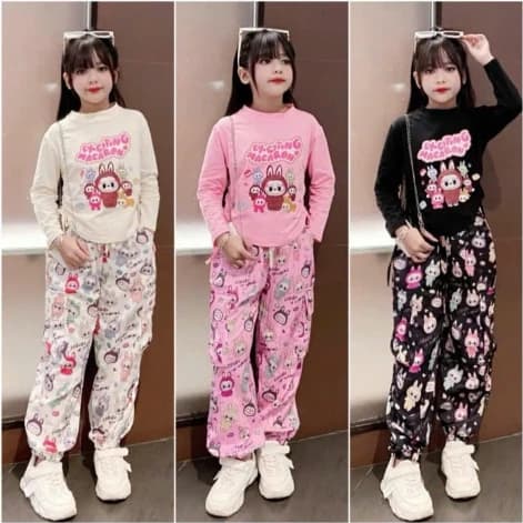 Bộ Quần Áo Thu Đông In Hình LABUBU Dành Cho Bé Gái 13-43kg Chất Liệu Cotton Su Mềm Mịn Phù Hợp Với Thời Tiết Mùa Thu
