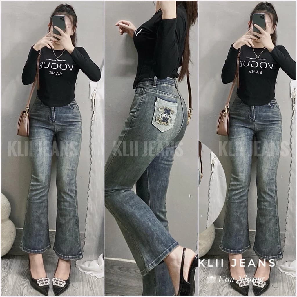 🌷Quần jeans loe lỡ 9tấc túi sau(x tua) kiểu xinh KLii jeans sẵn🌷🌷 Hàng hottreand