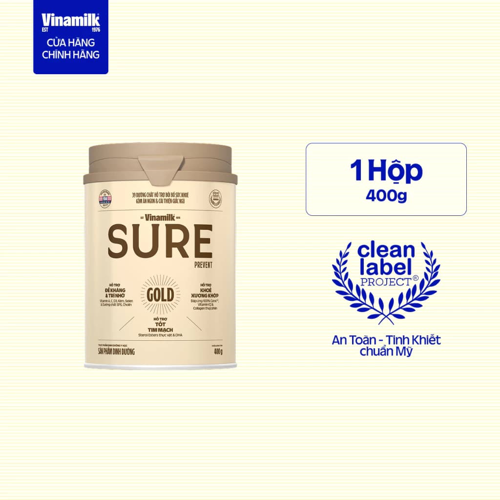 Hộp Sữa bột cho người lớn tuổi Vinamilk Sure Prevent Gold Hộp thiếc 400g