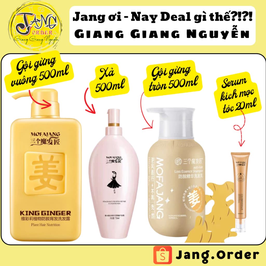 Gội xả gừng King Ginger Mofajang (chai vuông-tròn)