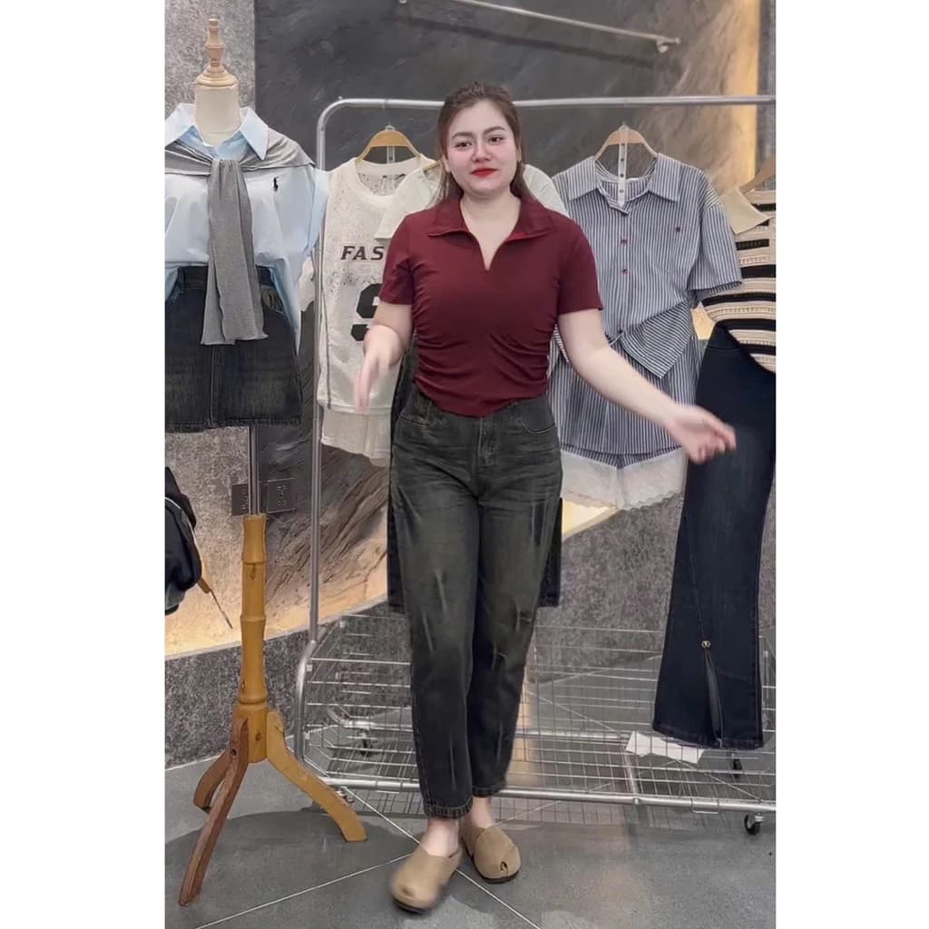 [BIGSIZE] 8802 Quần Jean Baggy Giấy Nữ Loang Màu Cạp Chun Sau Tạo Kiểu Mới, quần bò nữ mềm ống gấu bo
