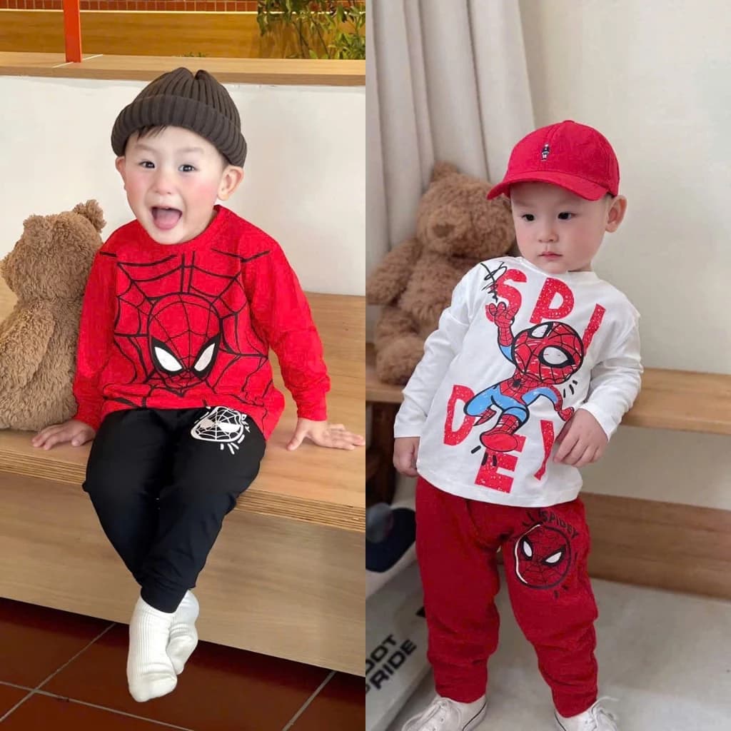 Sét Bộ Thu Đông Họa Tiết Người Nhện Cho Bé Trai Size 8-20kg