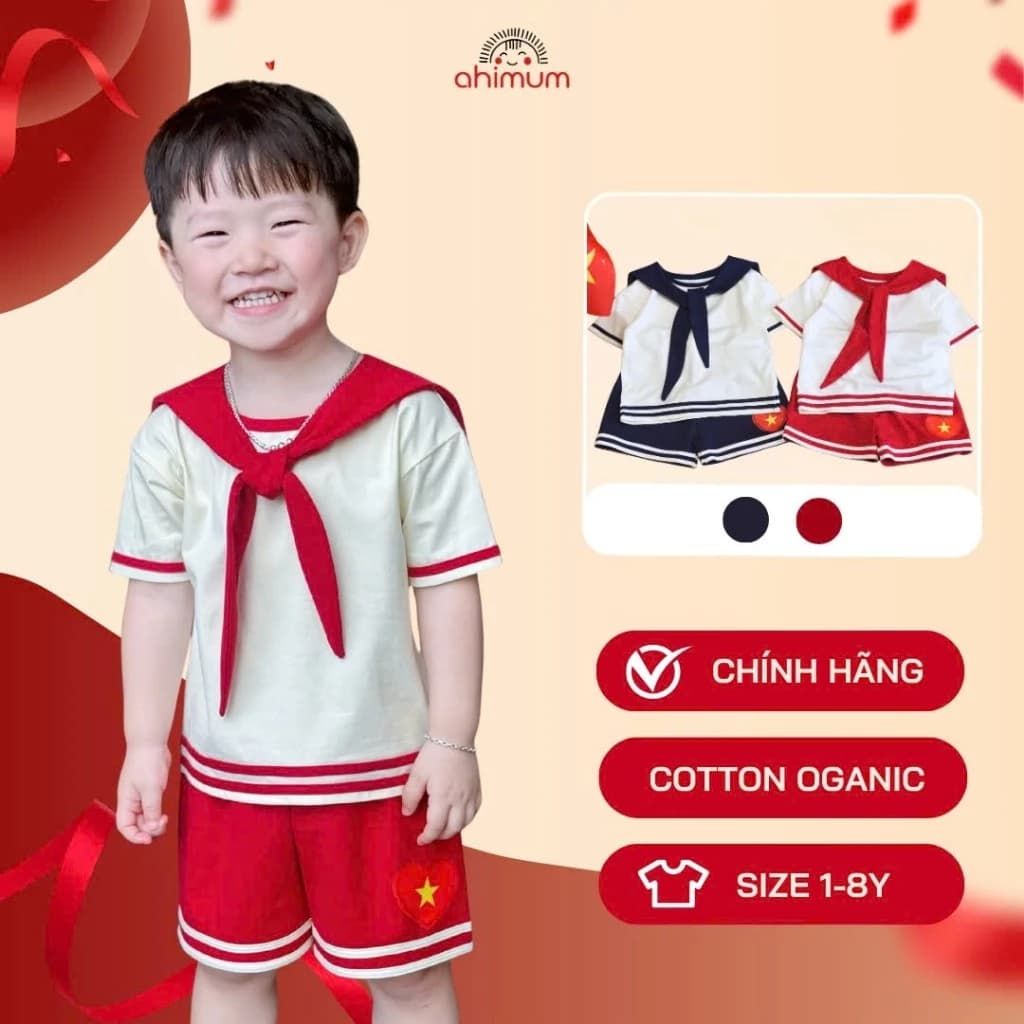 Set Sao Vàng Trong Tim Em Ahimum |  Set Đồ Cờ Đỏ Sao Vàng Cho Bé | Set đồ Cotton Organic Cao Cấp