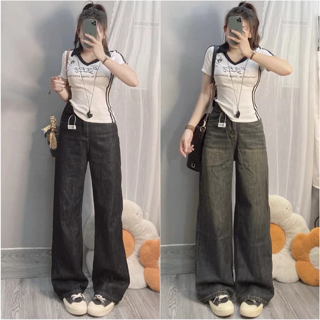 ❤️‍🔥Hot❤️‍🔥Quần jeans suông ống rộng KLii vải QC xịn(105cm)mềm dày đẹp đỉnh