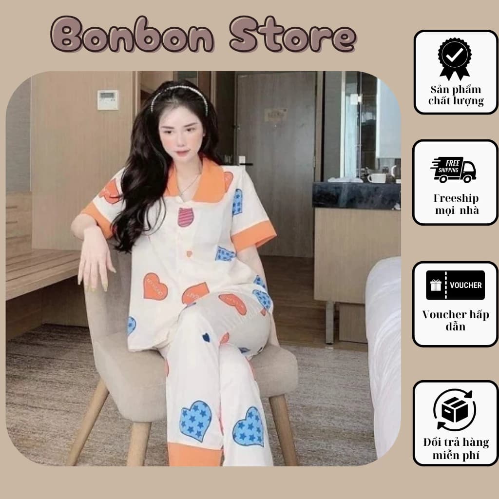 Đồ Bộ Pyjama Xinh Chất Mát Đồ Ngủ Nữ Bộ Áo Cộc Quần Dài Pyjama  Xinh Vải Kate Thái Hàng Thiết Kế Cao Cấp Bộ Đồ Ngủ