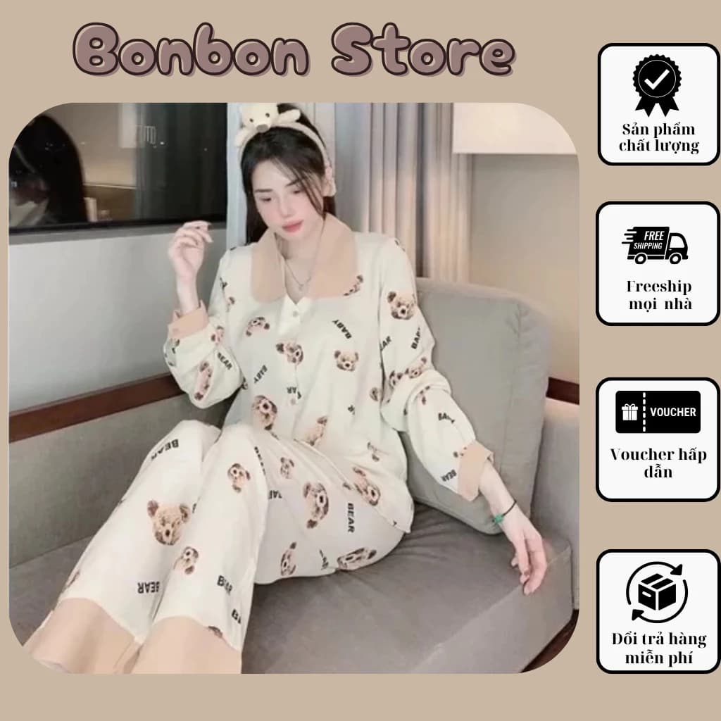 Đồ ngủ xinh Pijama tay dài quần dài đồ bộ mặc tại nhà siêu xinh chất mát không nhăn