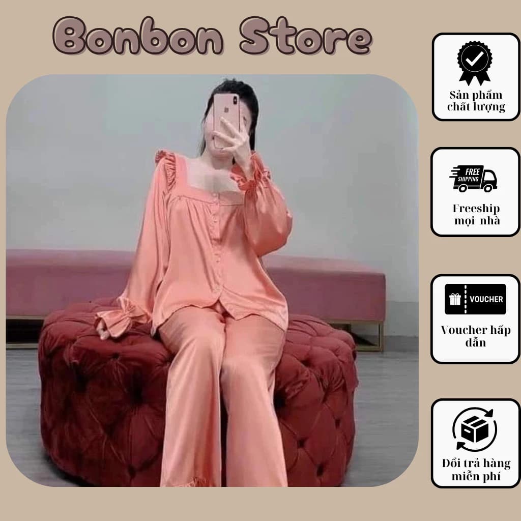 Set đồ bộ lụa nữ vải kate tay dài quần dài chất siêu thoáng mát thích hợp mặc nhà giá tại xưởng