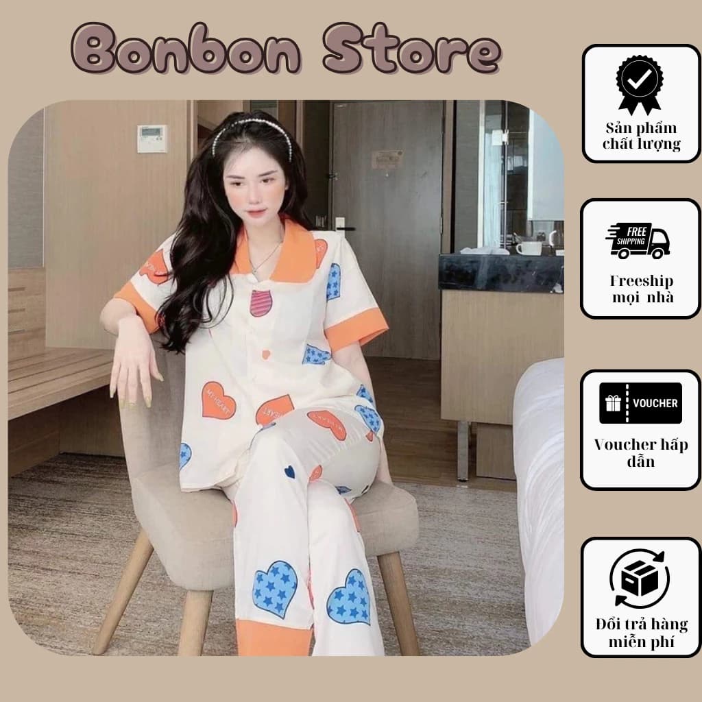 Set Đồ Bộ Áo Cộc Quần Dài Pyjama Đồ Ngủ Nữ Xinh Vải Kate Thái Chất Mát Không Nhăn Không Xù Lông Đồ Bộ Ngủ Nữ Mặc Nhà