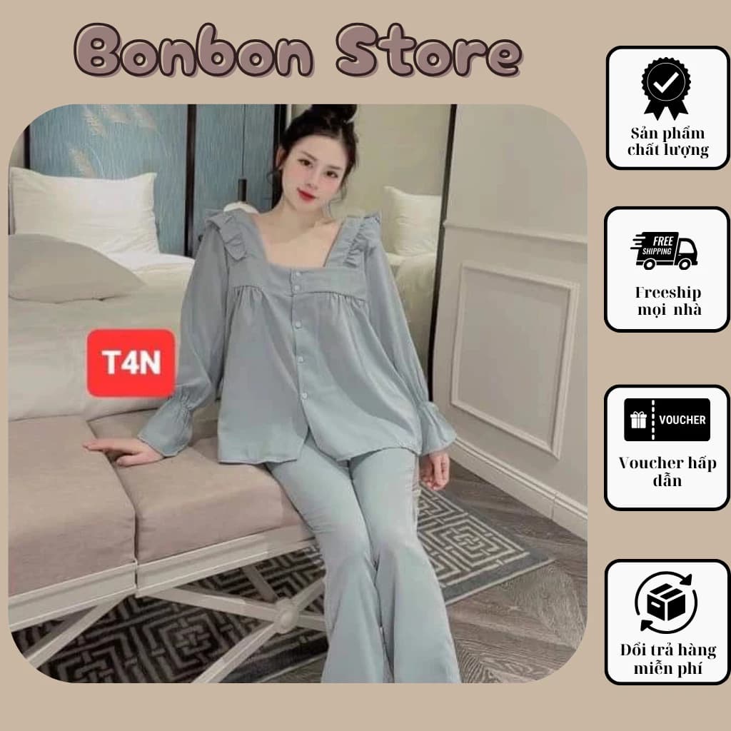 Set Đồ Bộ Pyjama Lụa Kate Tay Dài Quần Dài Siêu Mát Siêu Rẻ Siêu Đẹp Hàng Thiết Kế Tại Xưởng MunLove