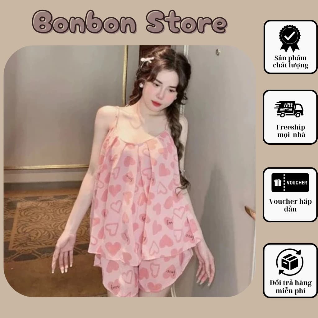 Đồ bộ nữ 2 dây áo cổ dập ly cực mát và dễ thương mặc tại nhà đồ ngủ xinh siêu rẻ thoáng mát không nhăn