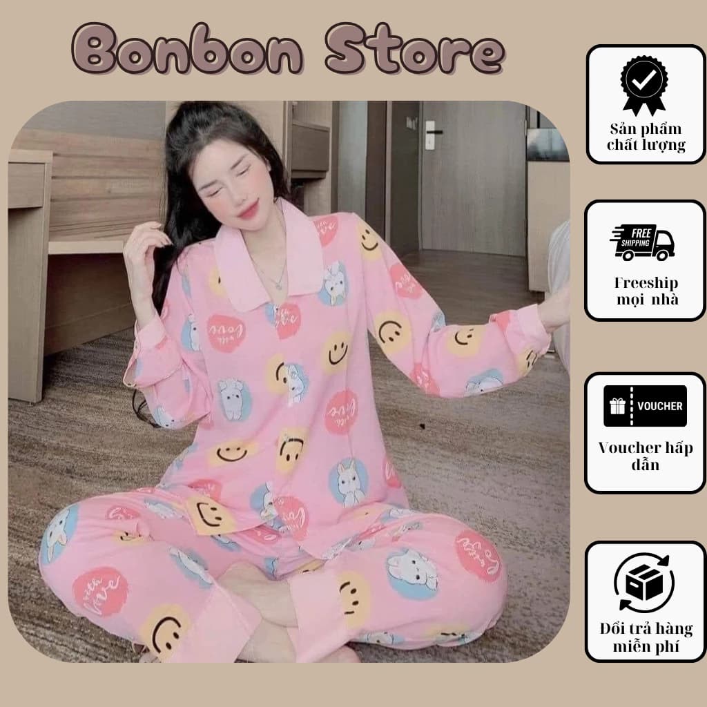 Set Đồ Bộ Ngủ Nữ Pyjama Tay Dài Quần Dài Đồ Bộ Mặc Nhà Chất Mát Thoải Mái Đồ Bộ Ngủ Nữ Mặc Nhà MunLove