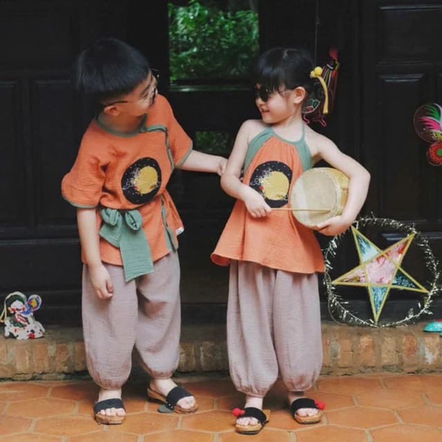 Set 3 MÓN trung thu cho bé trai bé gái Tukibaby sz 8-30kg chất lụa mềm, set yếm bé gái 3 món kèm mấn