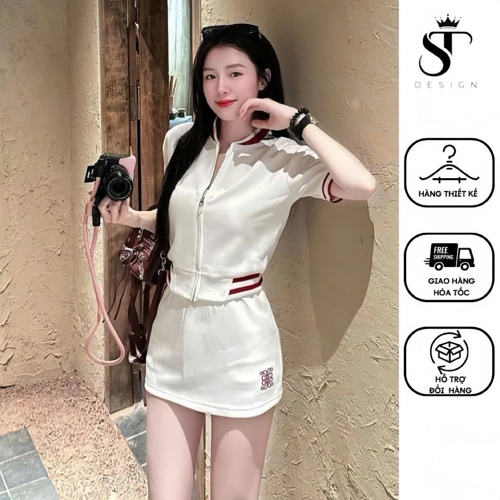 Set thể thao khóa kéo + chân váy dáng A ( có logo thêu đỏ)  - ST Design - 29