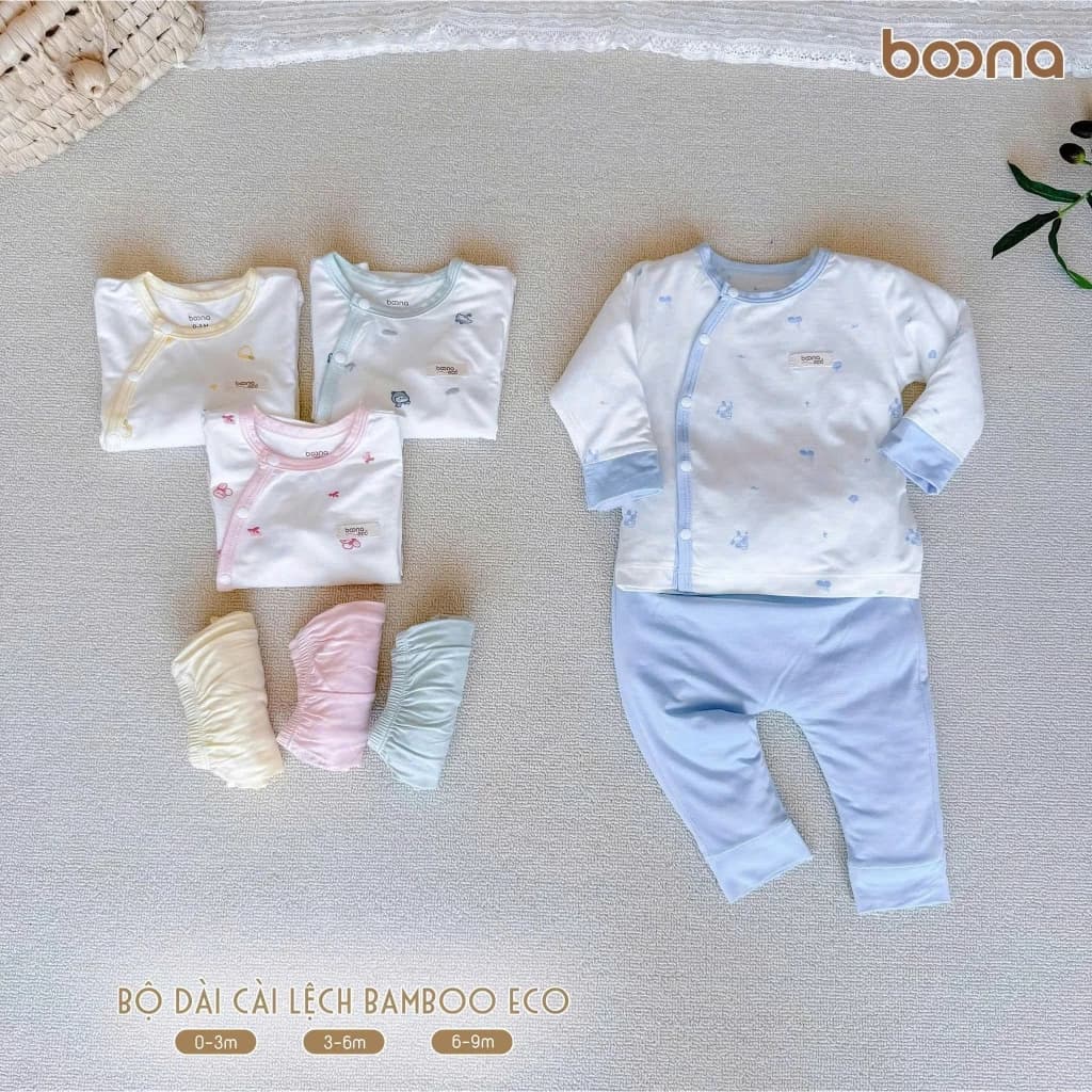 [BST Mới] Bộ Quần Áo Dài Tay Sơ Sinh Họa Tiết Chất Vải Sợi Tre Bamboo Eco Boona  Mềm Mại Thoáng Mát 3-8Kg