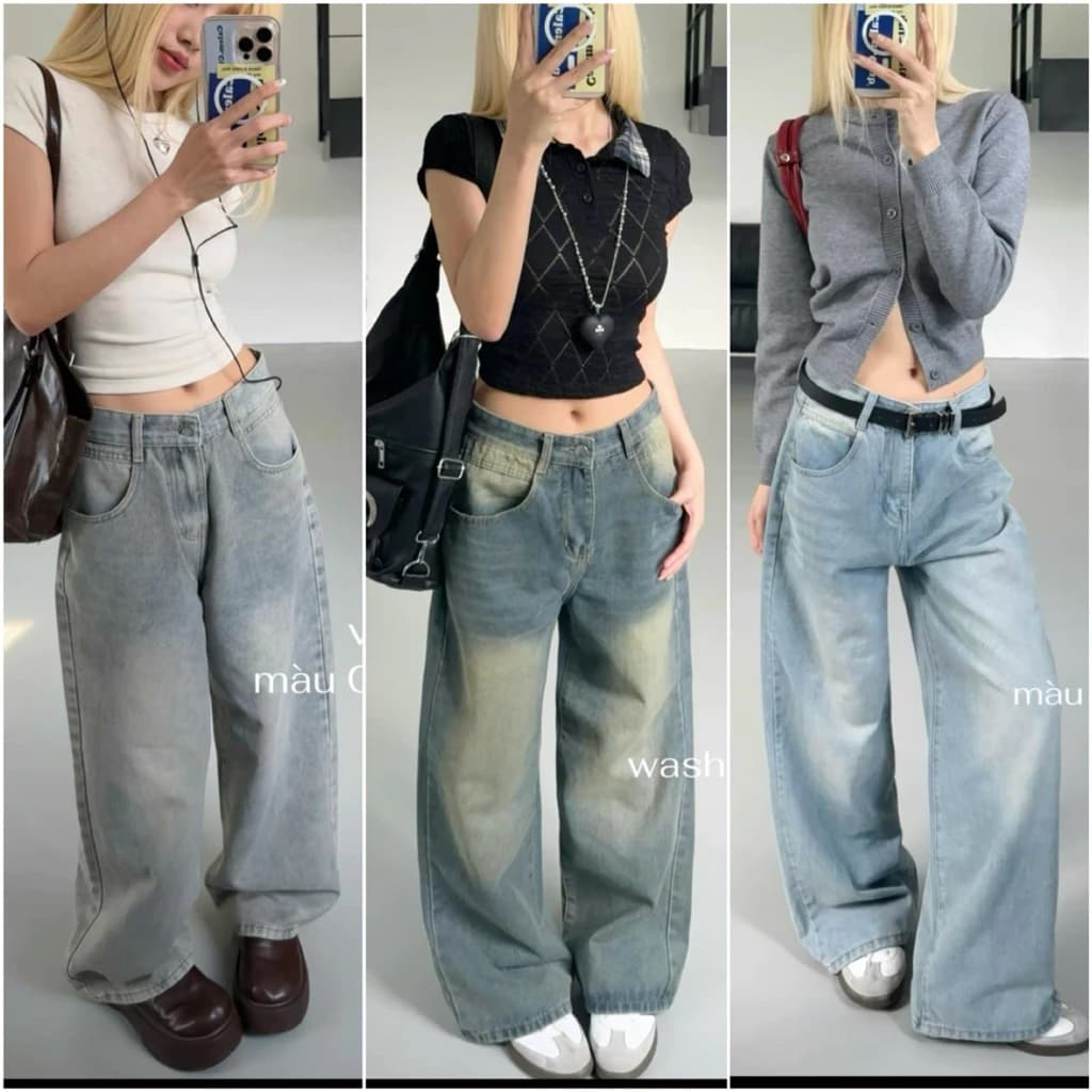 Quần suông jeans ống rộng màu mài siêu đẹp phom ulzang nam nữ KLii jeans