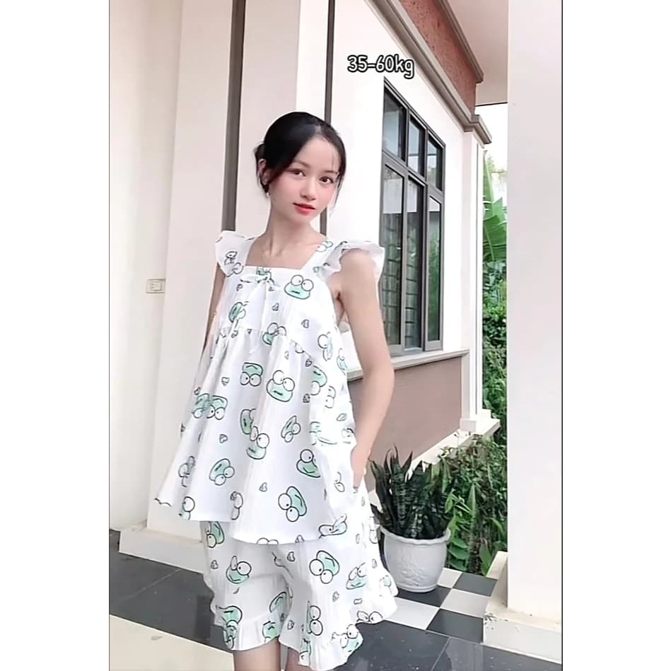 Bộ Ngủ Nữ- Bộ Ngủ Ngắn Cánh Tiên Mặc Nhà Chất Liệu Đũi Gân Thoải Mái, Mát Mẻ Nhiều Họa Tiết Siêu Xinh Cho Nữ