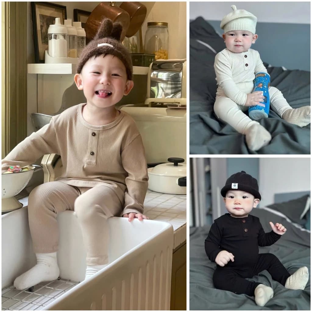 Bộ dài tay tăm cổ trụ, bộ thu đông ôm body dễ thương cho bé 7-16kg chất liệu mềm mịn co dãn thoải mái
