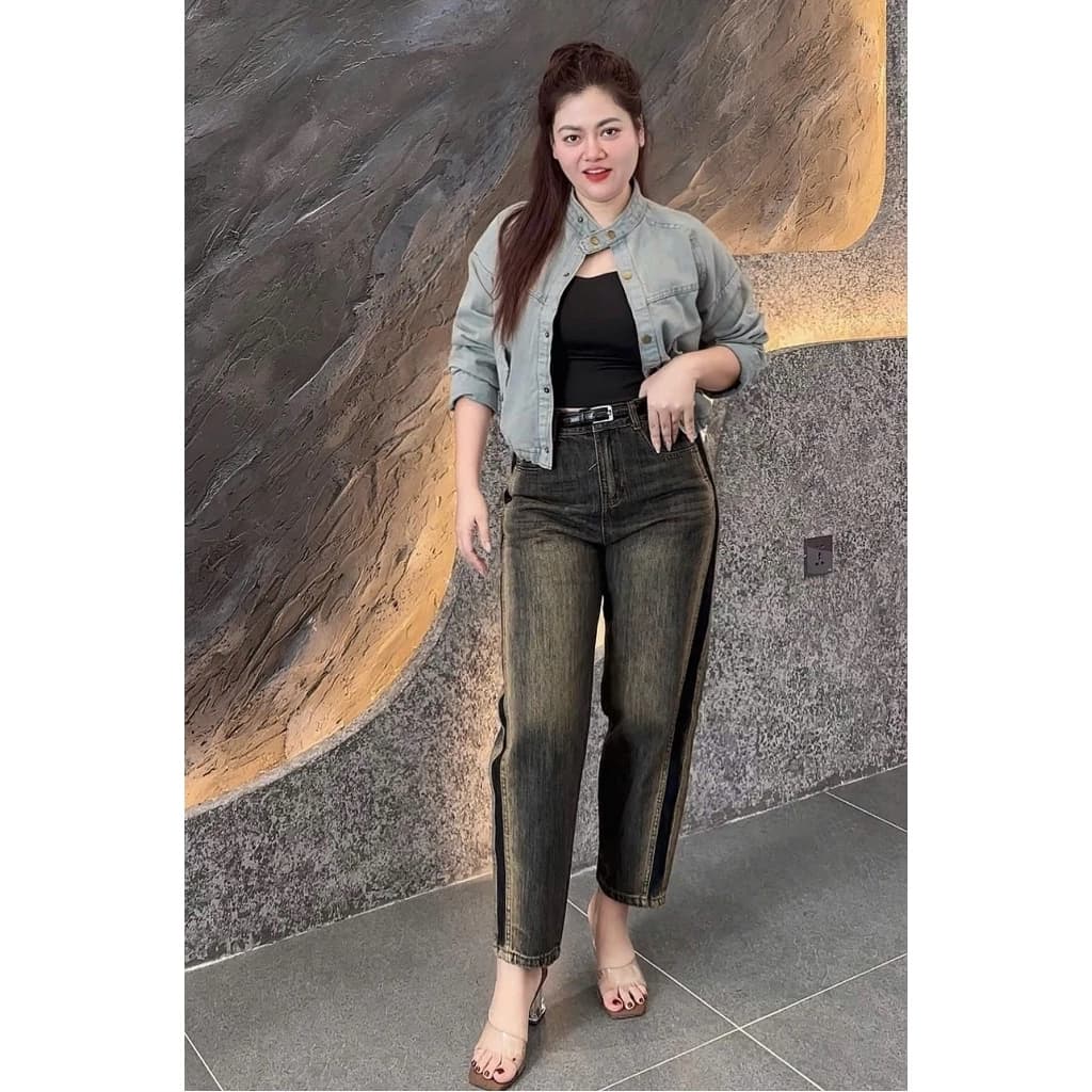 [BIGSIZE] 8810 Quần Jean Baggy Nữ Loang Mới Viền Đậm 2 Bên Năng Động, quần bò thụng nữ màu mới HOT