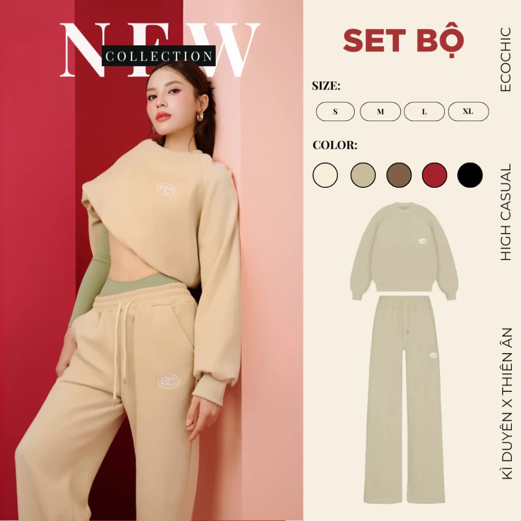 [LINK SALE] Set Bộ Dài ECOCHIC Unisex Set Áo Sweater Nỉ Basic Quần Suông Dây Rút Form Rộng Cao Cấp Mềm Mịn B186