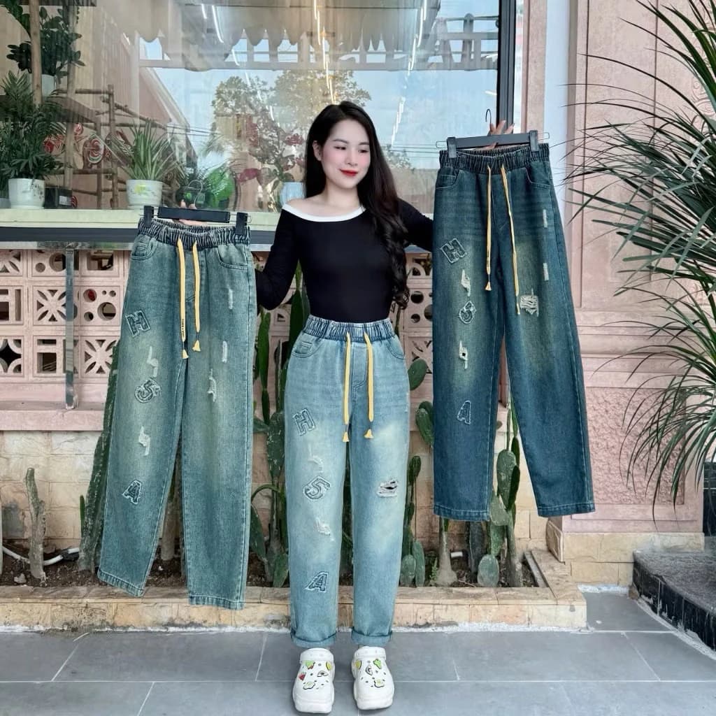 [Ảnh thật] Quần Jean Nữ Dáng Beggy – Jean Mềm, Thêu Chữ, Rách Phong Cách, Trẻ Trung, Thời Trang Năng Động [M56]