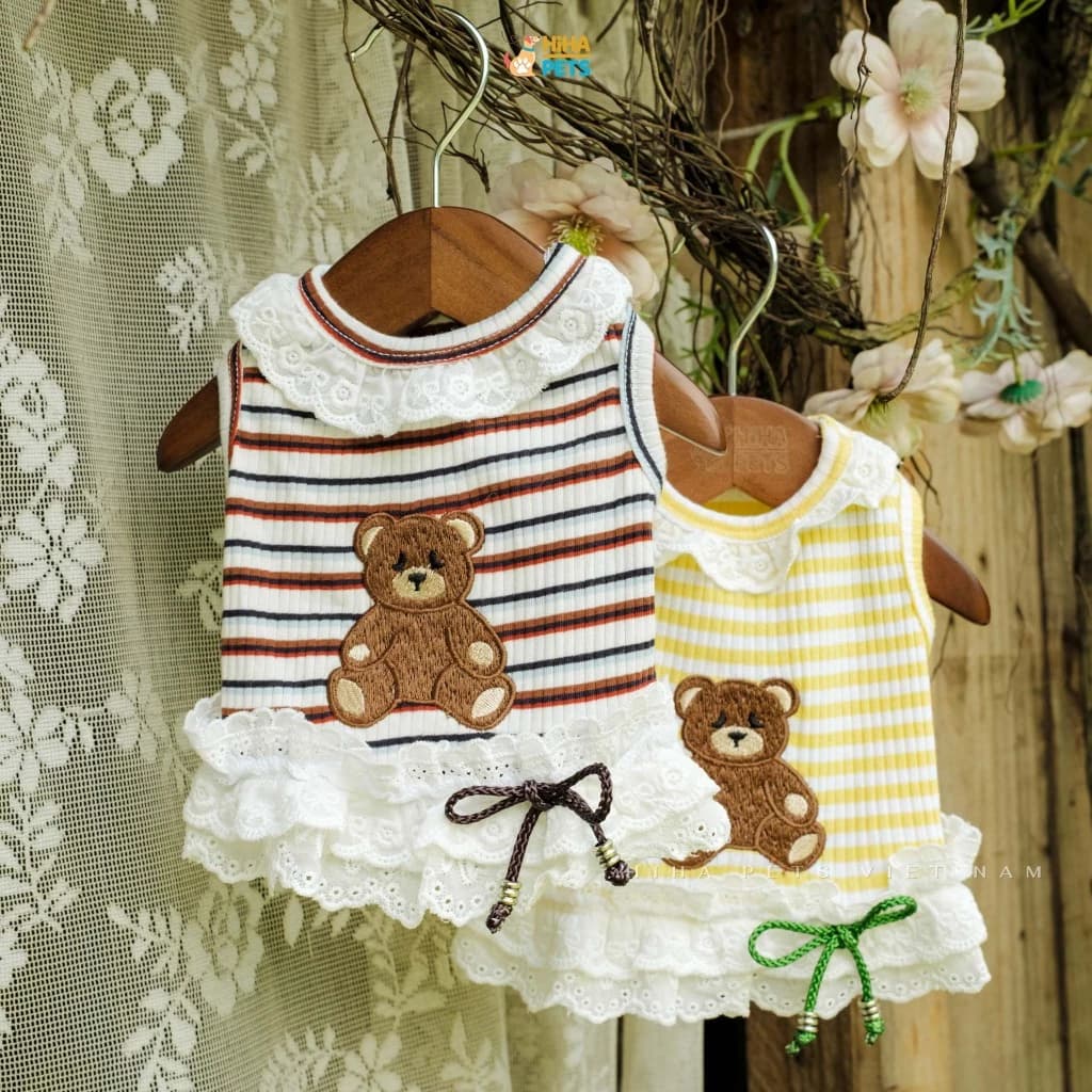 Áo Thun Cotton Cho Chó Mèo, Quần Áo Cho Thú Cưng Ren Nơ HihaPets