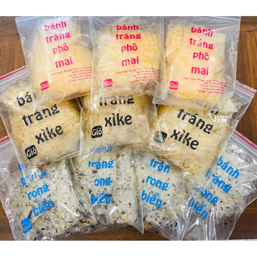 Combo 3 bánh tráng xì ke, 4 bánh tráng rong biển, 3 bánh tráng phô mai- ăn vặt bánh tráng Gió