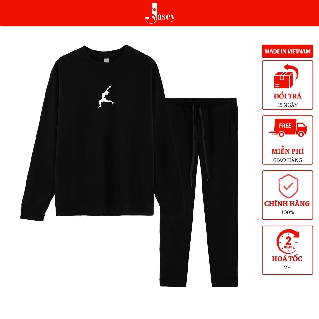 Bộ thun dài tay  basic JASEY, bộ nỉ thu đông  chuẩn size mã 3471