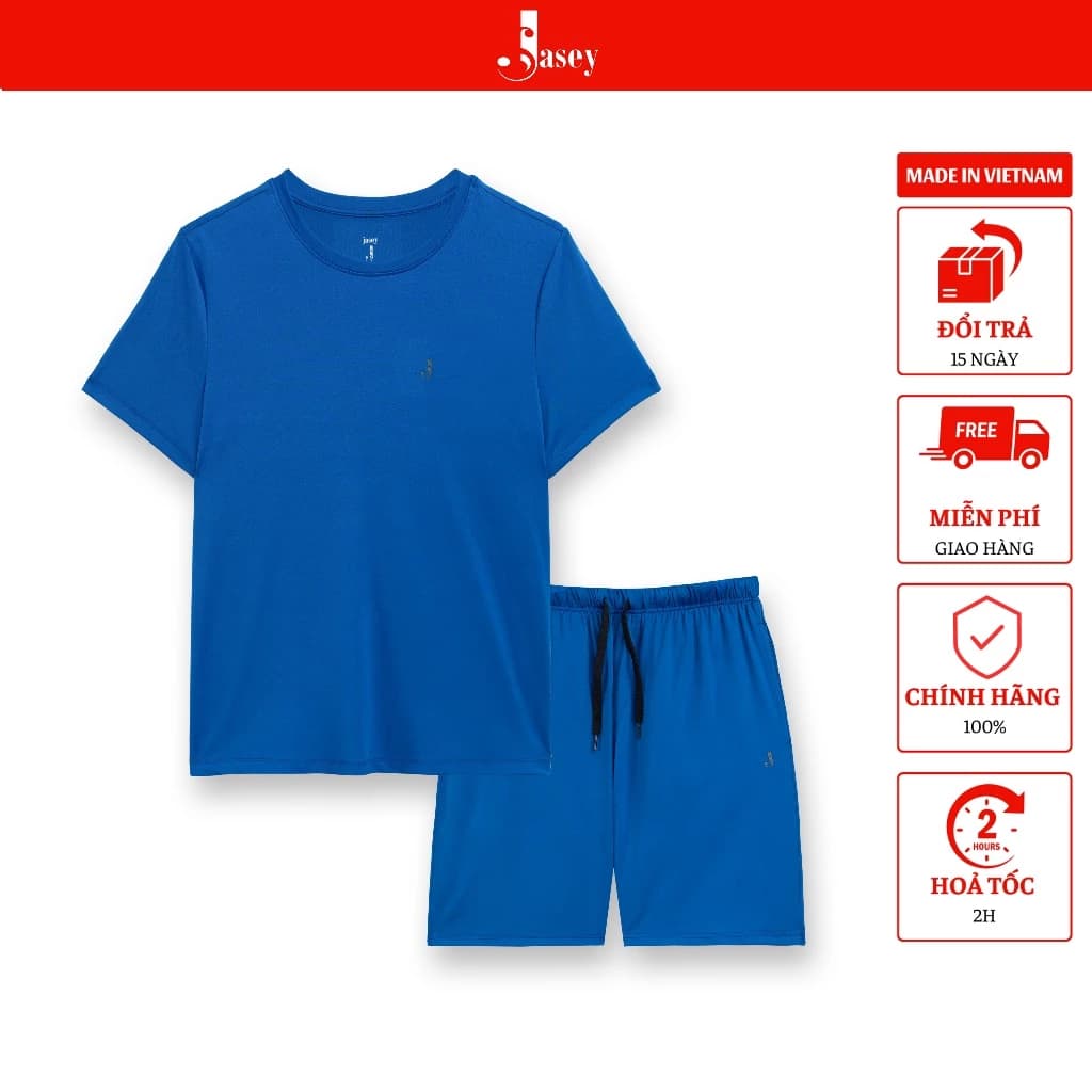 Bộ thể thao nam cotton JASEY, Áo phông nam, bộ thể thao cổ tròn không họa tiết mã 2104