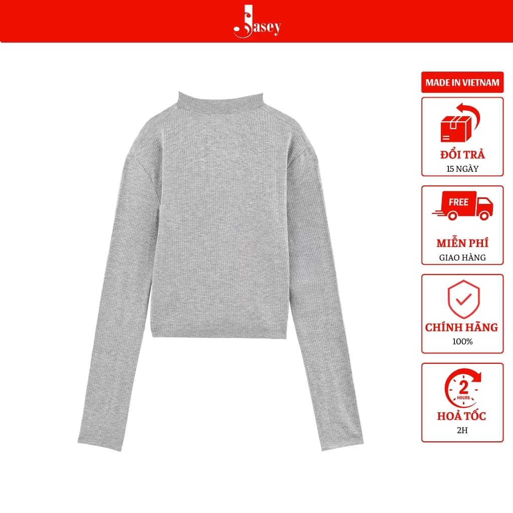 Áo thun tăm len dài tay JASEY, áo dáng ôm croptop chất coton mịn dày dặn chuẩn size mã 3162