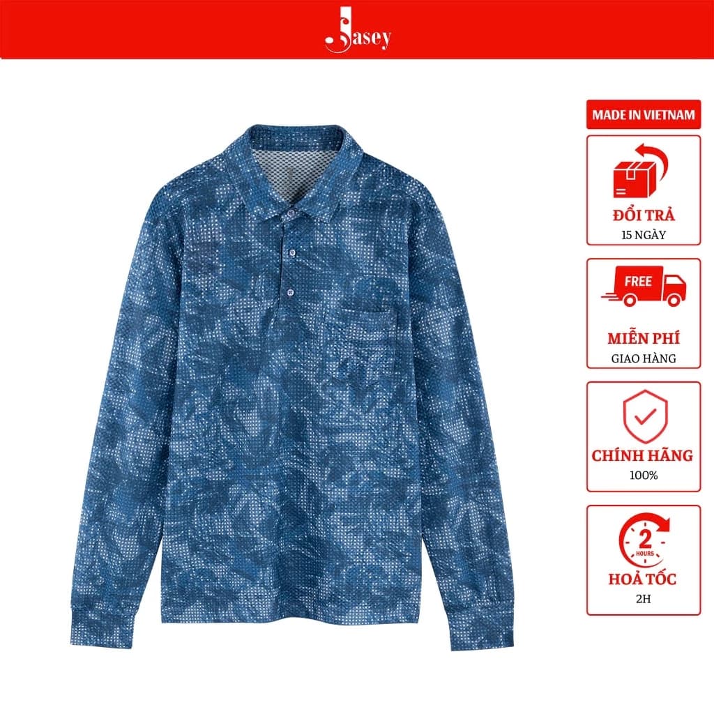 Áo polo nam dài tay JASEY, Áo thun nam  dài tay dệt kim chuẩn size mã 9116