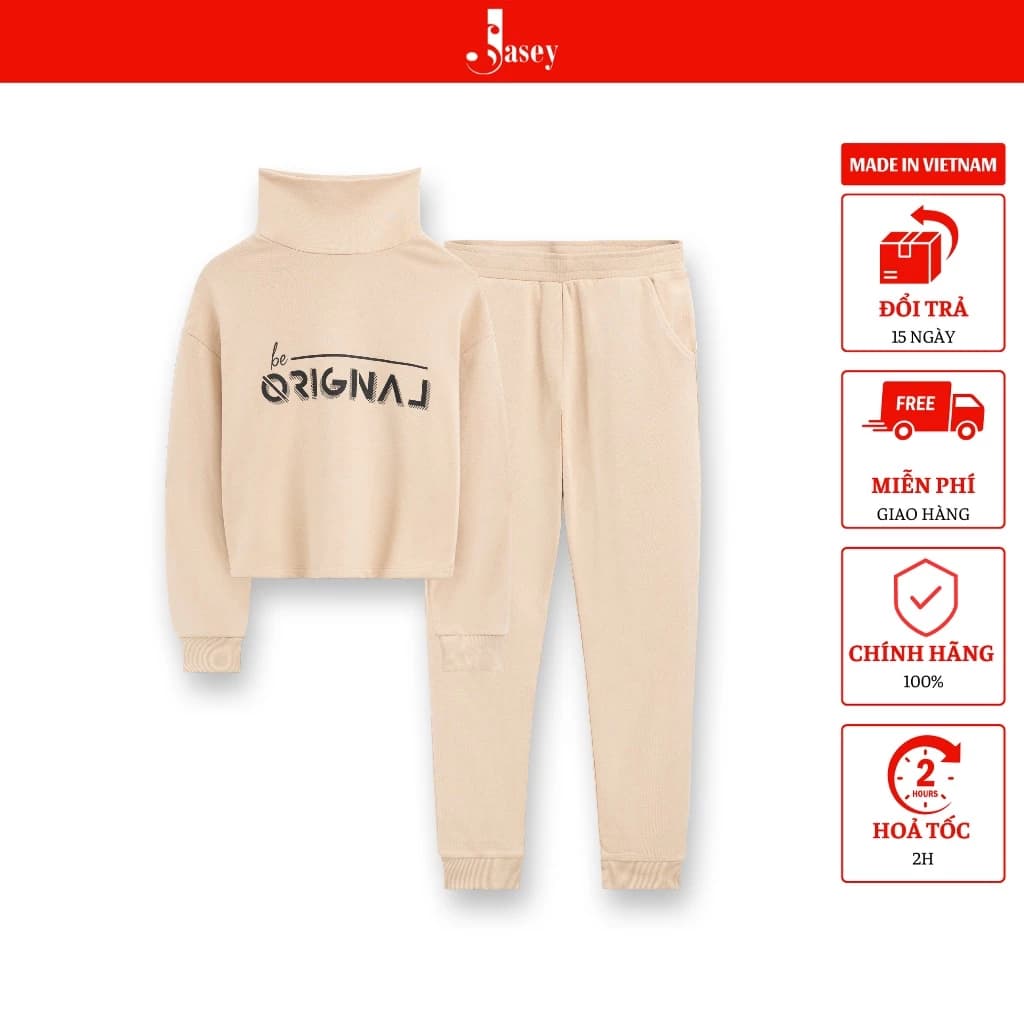 Bộ nỉ nữ cổ lọ JASEY, set nỉ nữ dày dặn, áo croptop, mềm mịn phù hợp mùa thu và đông chuẩn size Việt Nam mã 2516