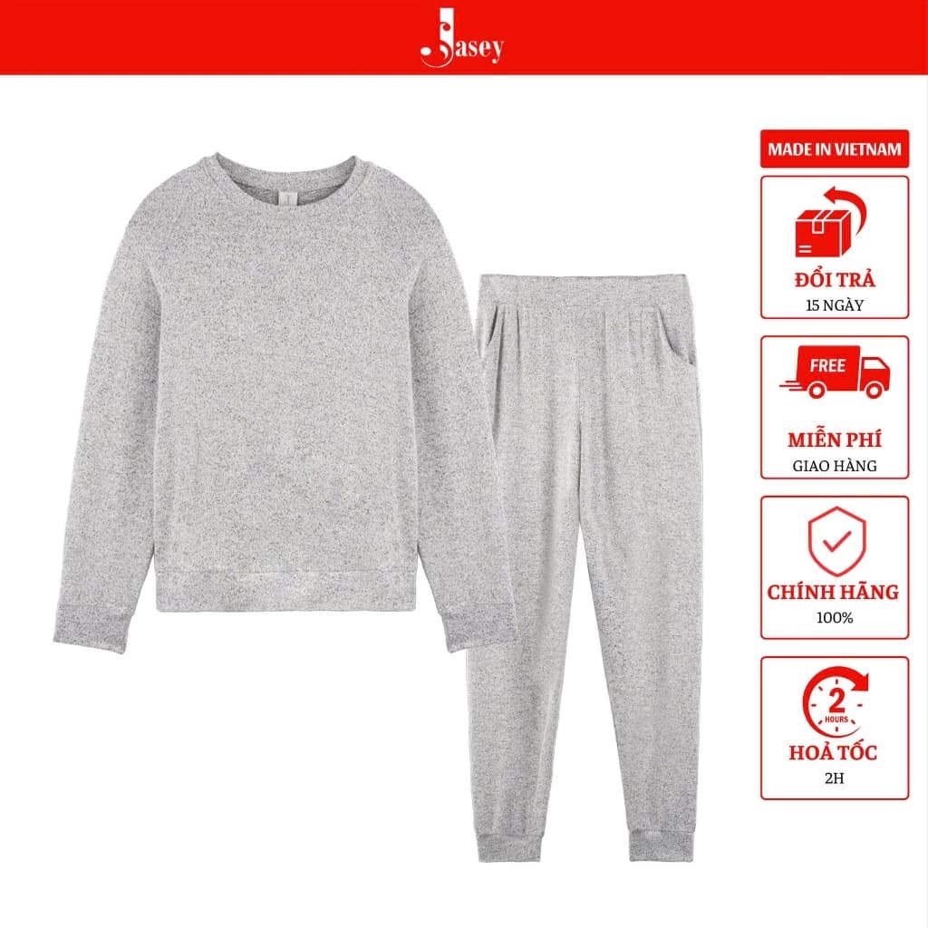 Bộ đồ nữ thường ngày JASEY, Đồ bộ nữ cotton thường ngày, gấu bo chuẩn size mã 2515