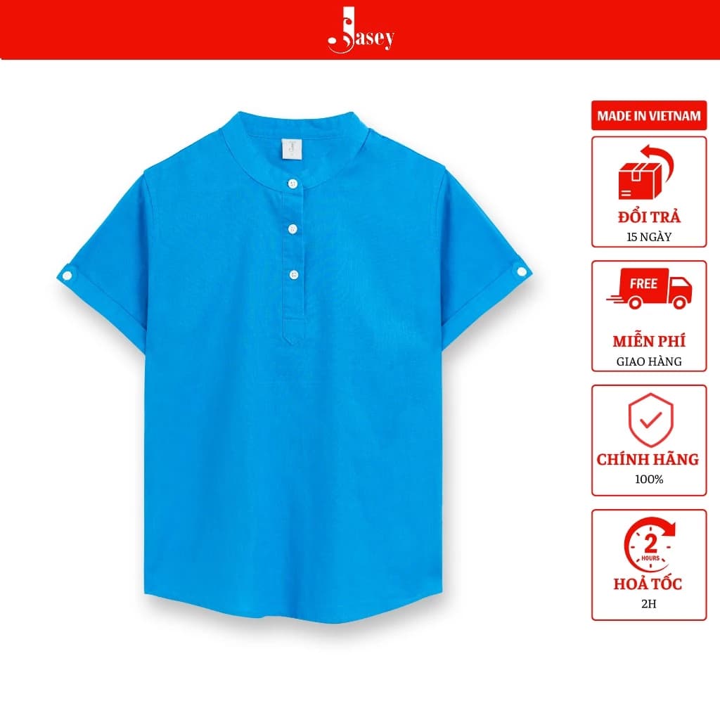 Áo sơ mi nữ cộc tay JASEY, áo đũi nữ có cúc cổ thời trang chuẩn size 0054