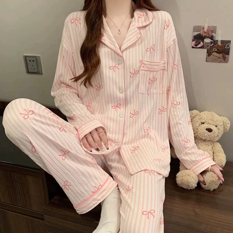 [Sẵn] Bộ ngủ pyjama nữ dài tay hoạ tiết nhiều màu cotton co giãn mặc nhà