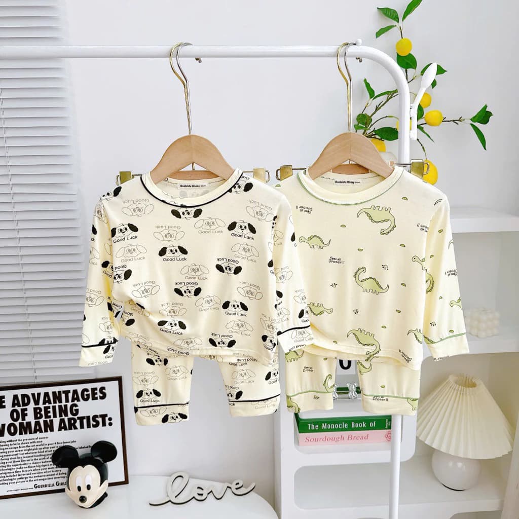 Bộ Dài Tay Thun Lạnh Bé Trai, Bé Gái (Phom Rộng Rãi) Chất Thun Lạnh Mềm Mát, Hìnhn Dễ Thương