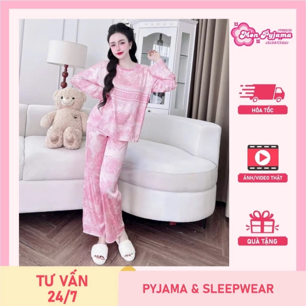 Đồ ngủ dễ thương,đồ bộ nữ đồ mặc nhà,set đồ nữ cổ tròn lụa latin mịn mát họa tiết cute hottrend [26]