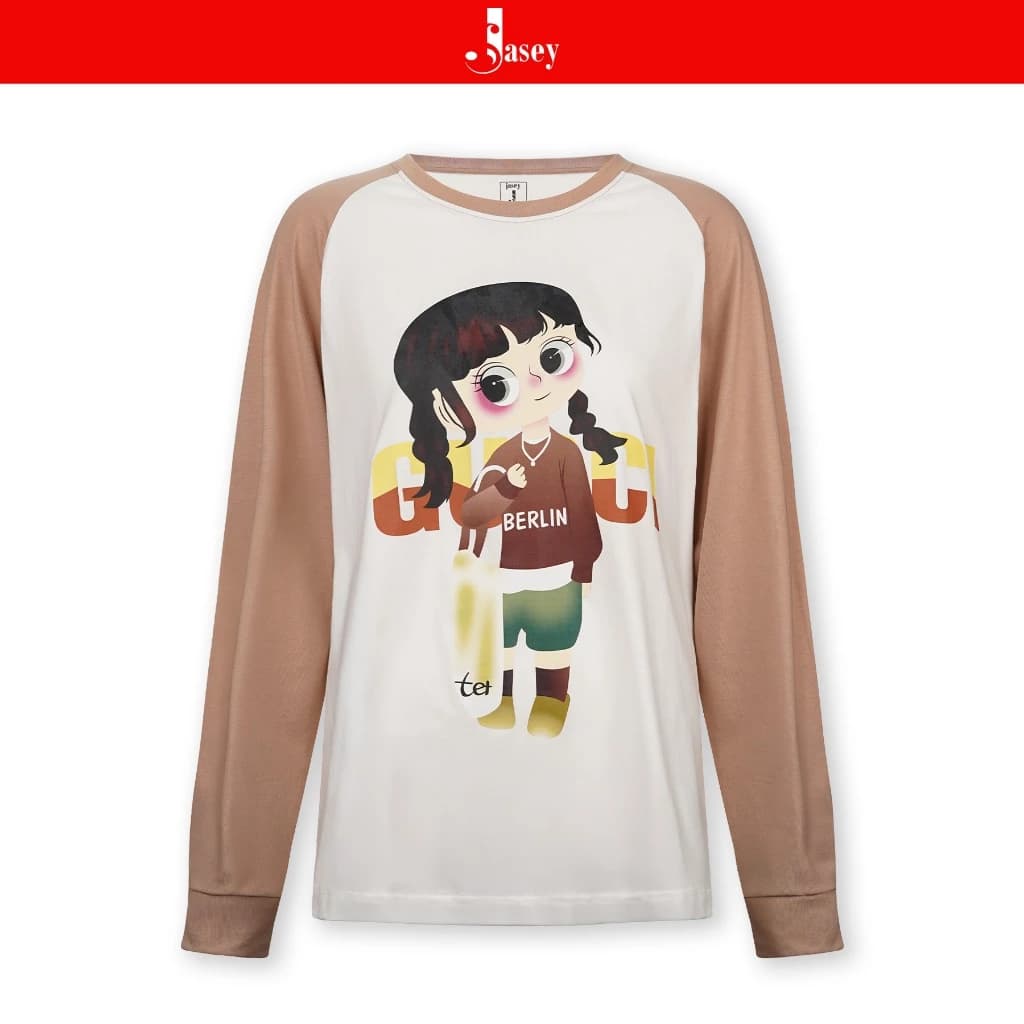Áo thun nữ dài tay raglan JASEY, áo phông chất vải cotton truyền thống, ấm áp mã 5155/5111