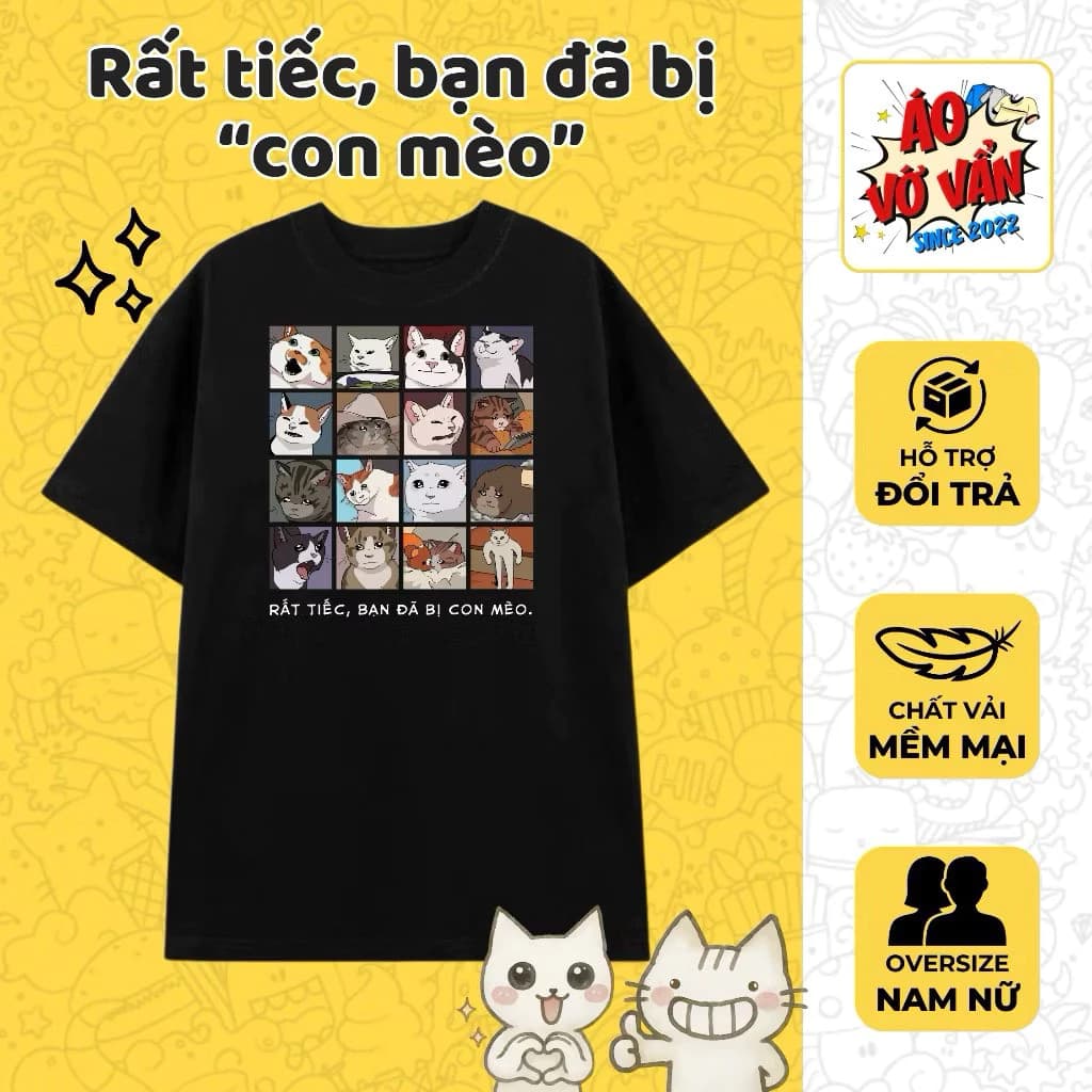 Áo Thun Con Mèo Chất Vải Dày Dặn - Mềm Mịn - Không Xù Lông Áo Phông Dễ Phối Đồ New Ss2025