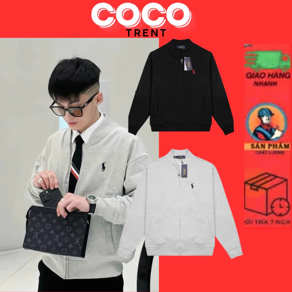 Áo Khoác Bomber Thêu Logo Ngựa Chất Nỉ Cotton Dày Dặn - Áo Khoác Hoodie Zip Nam Nữ Thêu Logo Siêu Nét - COCO TRENT