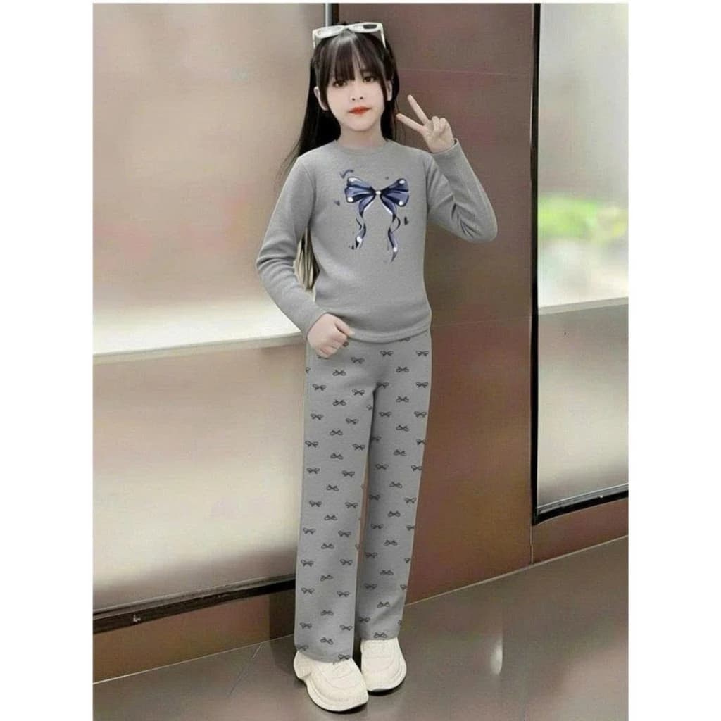 [15-44kg] Bộ quần áo thu đông dài tay in nơ dành cho bé gái chất vải thun tăm , mềm mại, co giãn thoải mái mã BỘ QUẦN NƠ