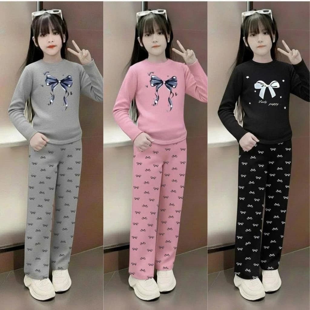Bộ quần áo thu đông dài tay in nơ dành cho bé gái 15-44kg chất vải thun tăm , mềm mại, co giãn thoải mái mã BỘ QUẦN NƠ.