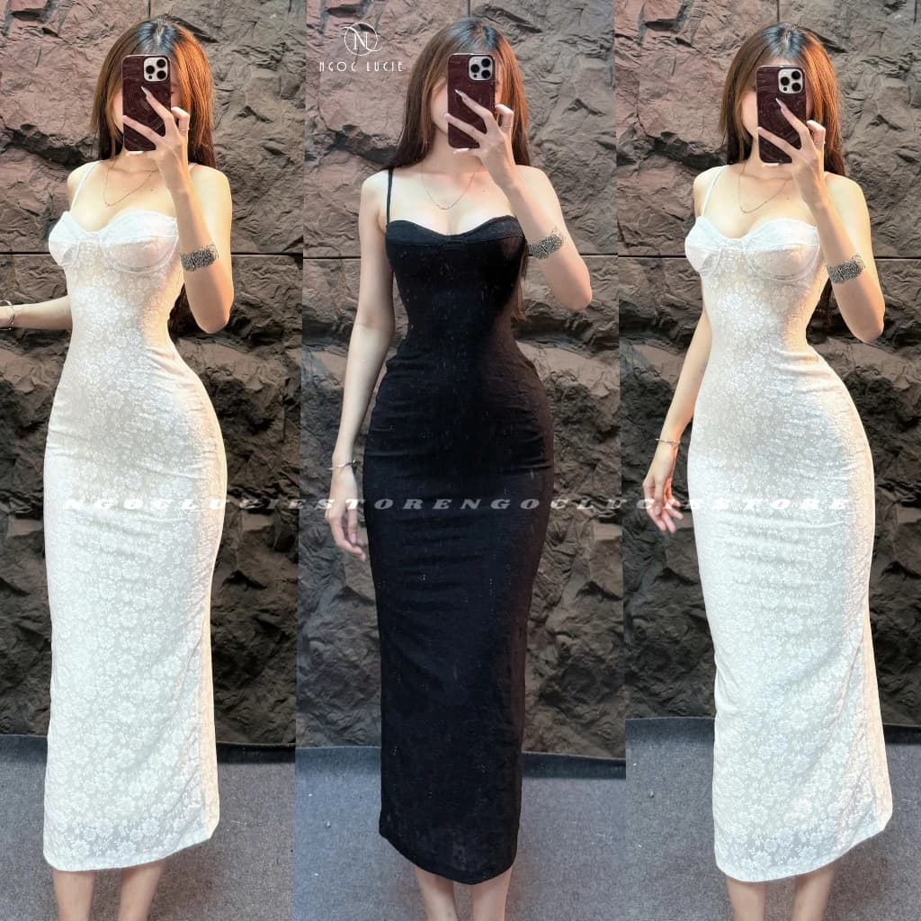 D1054 - Đầm Body Cúp 2 Dây Vải Ren Tôn Dáng, Sang Trọng - Ngọc Lucie