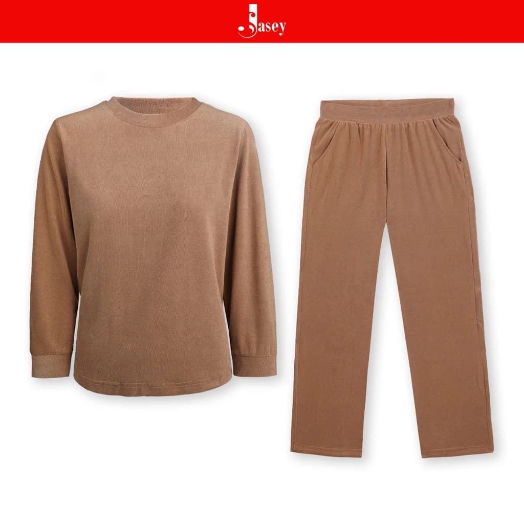 Bộ nỉ nữ thời trang JASEY, bộ thu đông nỉ nữ bo gấu chuẩn size mã 5509