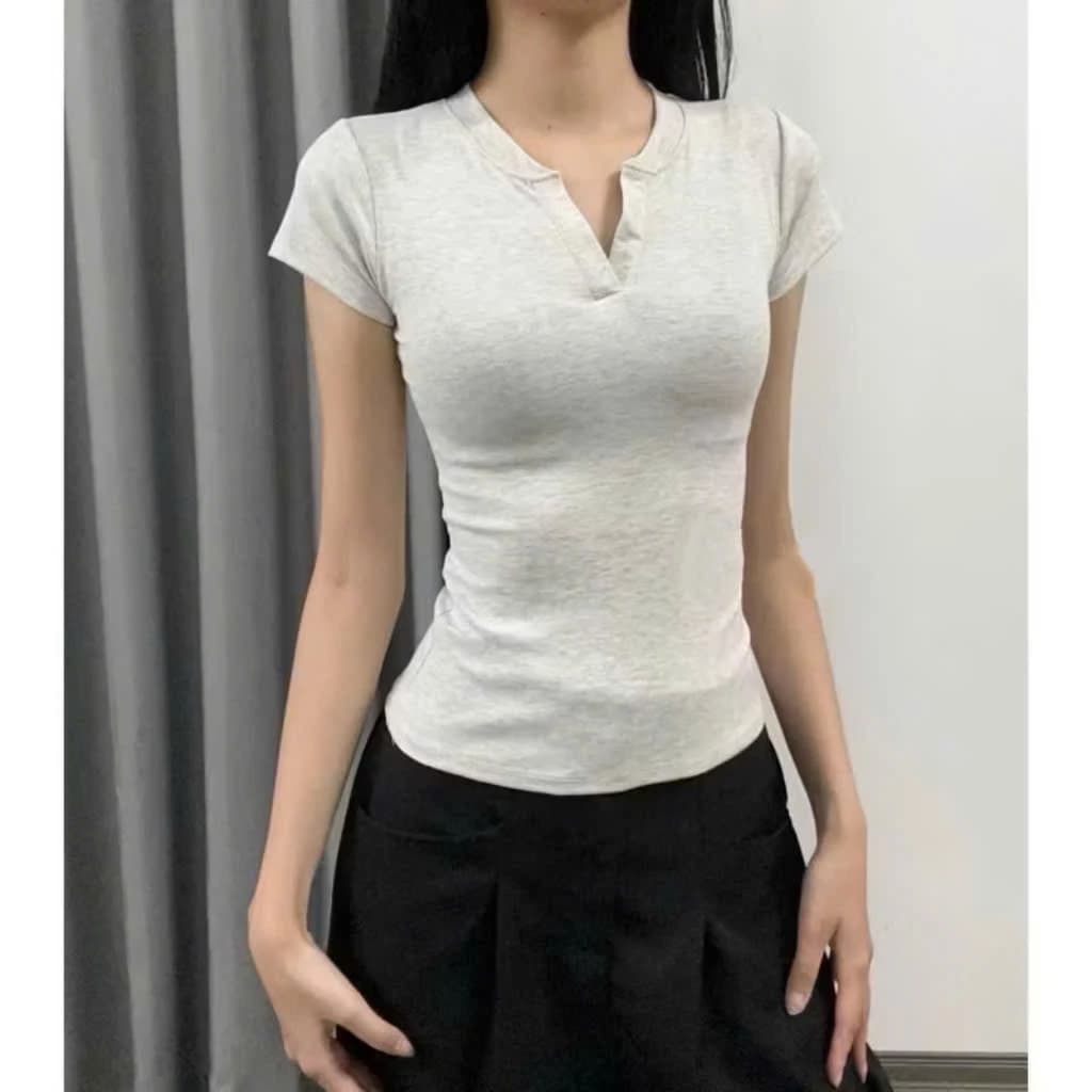 Áo Thun Babytee Kiểu Cổ Tàu V Tôn Dáng Nữ Co Giãn