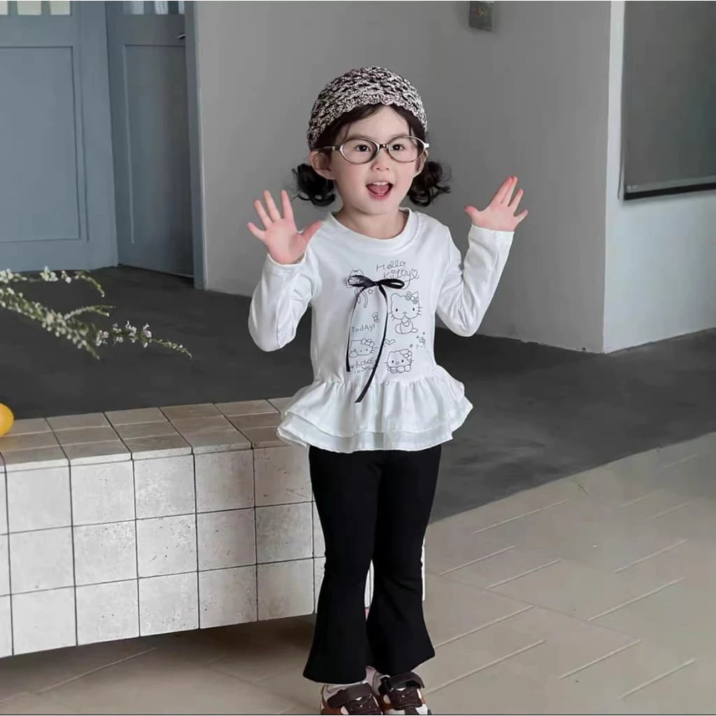 bộ loe, bộ quần áo dài tay thu đông điệu cho bé gái, áo đuôi cá xoè quần loe