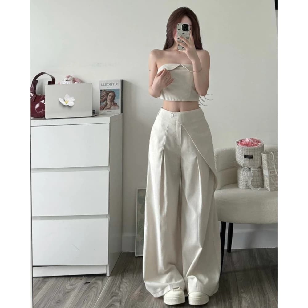 Catie set• Set 2 món| Áo quây kèm quần xuông ống rộng chất đũi cao cấp k ngứa