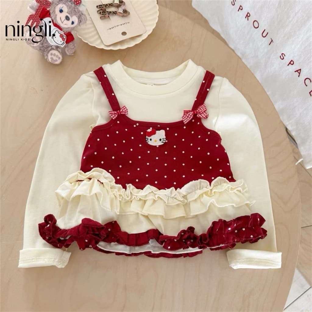 quần áo trẻ em, bộ quần áo dài chất zip quần bò xuông điệu đà bé gái